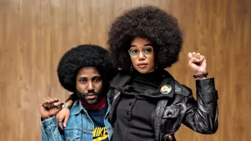 La veste en cuir noir de Patrice Dumas (Laura Harrier) dans BlacKkKlansman