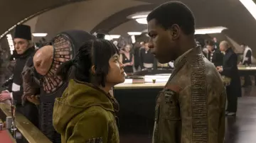Leather jacket worn by Finn (John Boyega) as seen in Star Wars: The Last Jedi