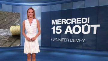 The striped dress of Gennifer Demey in The weather to M6 of the 15/08/2018