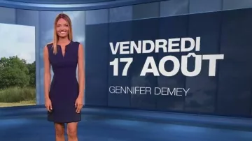 The blue dress of Gennifer Demey in The weather M6 of 17/08/2018