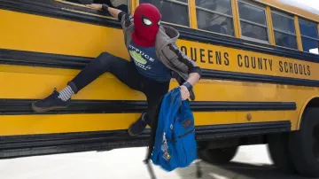 Jansport Blue backpack worn by Peter Parker aka Spider-Man (Tom Holland) as seen in Avengers: Infinity War