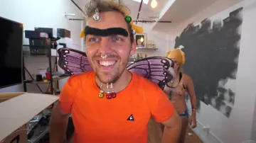 The mono-brow worn by Peter Croce in his video "you guess the price or you the doors"