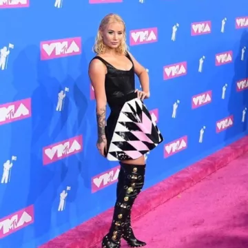 Iggy Azalea pink black and white skirt at the MTV Video Music Awards 2018