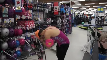 The swimsuit purple with a flower worn by Peter Croce in his video "all alone in a Decathlon"