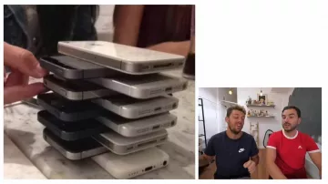 iphone 5c white seen in the pile of phones in the video "the worst delusions of the rich" de Pierre Croce