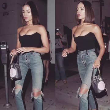 Le jean mom bicolore Amiri que porte Olivia Culpo sur son compte Instagram