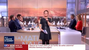 El vestido de cuero patinador usado por Pascale de la Tour du Pin en La matinale de LCI