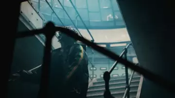 Gucci black jacket with yellow and green stripes worn by Scarlxrd as seen in fxur/AM music video
