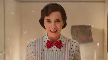The bow tie red with white dots, Mary Poppins (Emily Blunt) in The Return of Mary Poppins