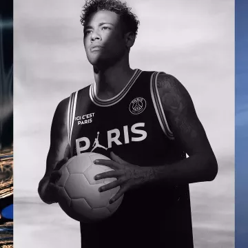 The jersey basketball Jordan x PSG worn by Neymar Jr on his account Instagram @neymarjr