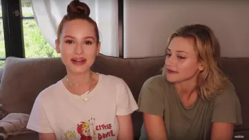 The t-shirt "Little Devil" of Madelaine Petsch in his YouTube video "Special effects makeup" feat. Lili Reinhart