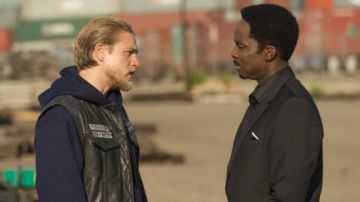 Navy zip up hoodie worn by Jax Teller (Charlie Hunnam) as seen in Sons of Anarchy S05E08