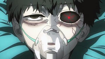 The replica of the red pupil of Kaneki Ken (Natsuki Hanae) in Tokyo Ghoul S01E01