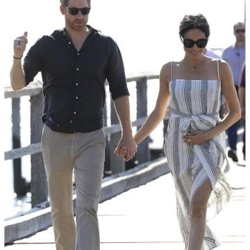 The long dress with stripes of Meghan Markle during the Royal Tour in Australia