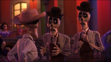 The temporary tattoos of Tío Oscar's Tío Felipe (Herbert Siguenza) in Coco