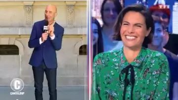 La chemise verte en soie imprimée de Alessandra Sublet dans C'est Canteloup du 25 octobre 2018