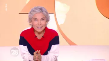Le pull tricolore de Élisabeth Quin dans 28 minutes du 01/10/2018