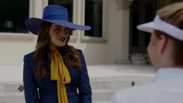 The blue blazer striped Versace worn by Fallon Carrington (Elizabeth Gillies) in Dynasty S02E03