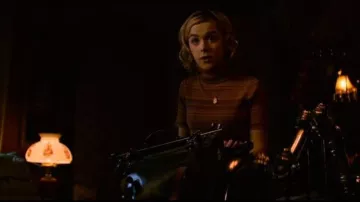 A.L.C. Doninico Stripe Turtleneck Stretch Wool Sweater worn by Sabrina Spellman (Kiernan Shipka) in Chilling Adventures of Sabrina S01E04
