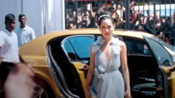 The blue dress Rachel Chu (Constance Wu) in Crazy Rich Asians