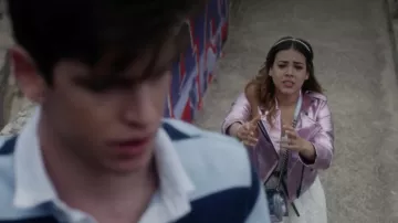 The leather jacket pink metallic range by Lu (Danna Paola) in Elite (Season 1 Episode 8)