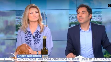 La chemise à broderie de Sandrine Arcizet dans William à midi du 26/10/2018