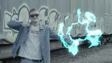 Jean jacket blue printed LV Louis Vuitton worn by Vald in the video  Steps of The Emperor S03E1 of Alkpote