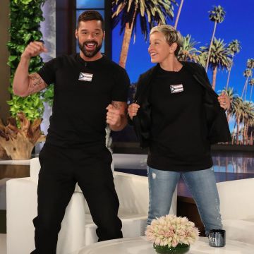 Ricky Martin's "AllIn4PR" Black Longsleeve t-shirt worn by Ellen DeGeneres on her Instagram account @theellenshow