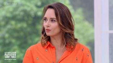 La chemise orange imprimée oiseaux de Julia Vignali dans Le meilleur pâtissier du 07/11/2018