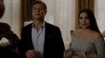 The floral dress shoulders bare Caroline Constas scope by Crystal Jennings (Ana Brenda Contreras) in Dynasty S02E05