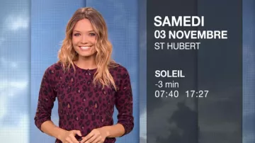 Le pull leopard de Gennifer Demey dans Météo (m6) du 02/11/2018