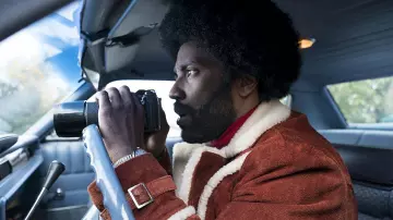 Ron Stallworth's (John David Washington) sherpa lined leather jacket as seen in BlacKkKlansman