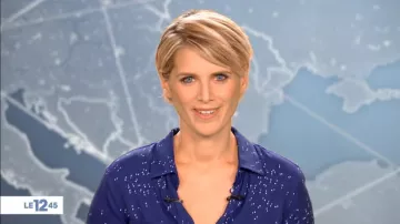 La chemise bleue imprimée de Laurie Desorgher dans Le 12:45de M6 du 29/10/2018