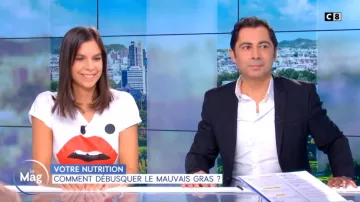 Le t-shirt bouche et grain de beauté de Raphaëlle Marchal dans William à midi du 19/11/2018