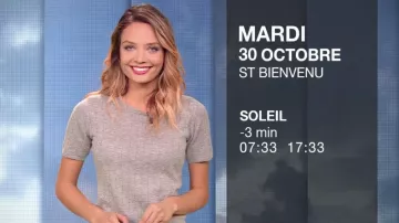Le pull gris de Gennifer Demey dans Météo (m6) du 29/10/2018