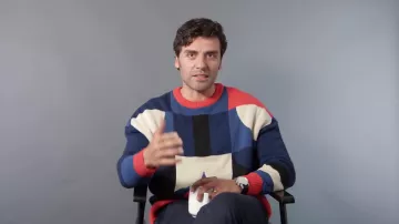 Colorblock Sweater worn by Oscar Isaac in Os­car Isaac Breaks Down His Most Iconic Char­ac­ters by GQ