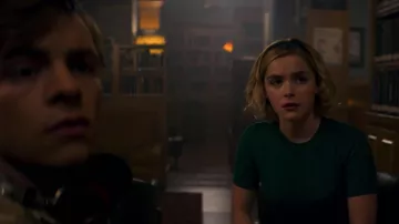 The sweater short sleeve green Sunday Best worn by Sabrina Spellman (Kiernan Shipka) in The New Adventures of Sabrina S01E10