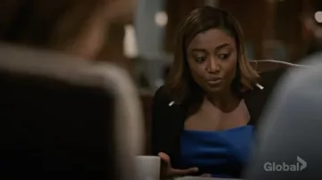 Alice + Olivia Harmon Drapey Slip Blue Tank worn by Daisy Grant (Patina Miller) as seen in Madam Secretary S05E02