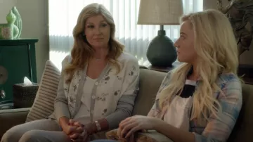 Derek Lam V Neck Button Front Mixed Print Silk Cotton Cardigan worn by Debra Newell (Connie Britton) as seen in Dirty John S01E02