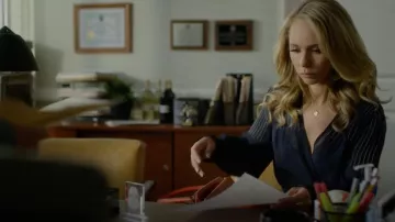 Diane von Furstenberg Wrap effect crepe and satin trimmed voile blouse worn by Veronica Newell (Juno Temple) as seen in Dirty John S01E02