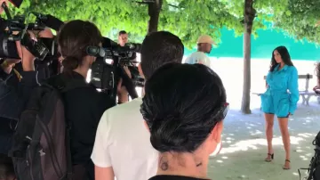 Louis Vuitton Blue Jacket worn by Kim Kardashian West in Keeping Up with the Kardashians S15E15