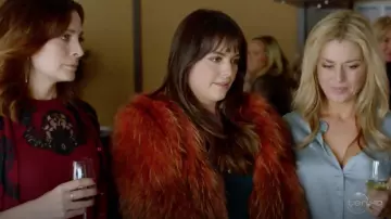 Mode & Affaire Exotique Luxury Fur Coat in Rust worn by Tahlia Woods (Olympia Valance) as seen in Playing for Keeps S01E02