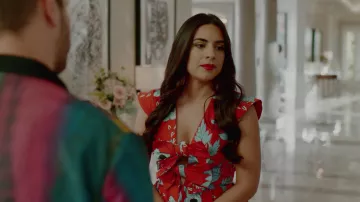 The dress orange printed nodes Johanna Ortiz reach by Crystal Jennings (Ana Brenda Contreras) in Dynasty S02E08