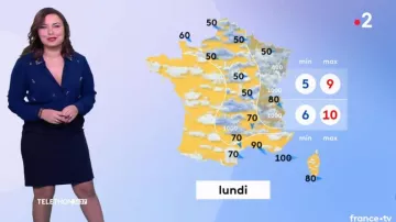 The navy Dress of two materials details jewelry Anaïs Baydemir in Weather 2 of the 08/12/2018