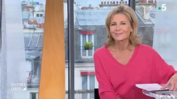 The sweater rose de Claire Chazal in free Entry to the 11/12/2018