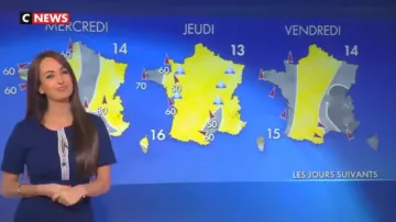 La robe bleue de Alexandra Blanc dans Météo (Cnews) du 06/11/2018