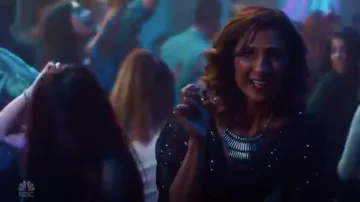 BB Dakota Sequin Dolman Sleeve Romper worn by Emet (Sarayu Blue) in I Feel Bad S01E11