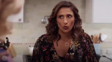 Alice + Olivia Bray Wrap Blouse worn by Emet (Sarayu Blue) in I Feel Bad S01E10