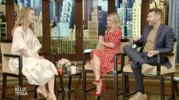 Michael Kors Collection Silk Tie-Neck Polka Dot Red Dress worn by Kelly Ripa in LIVE with Kelly and Ryan