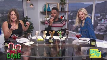 Ganni Cloverdale printed silk blue blouse worn by Morgan Stewart in E! News - Daily Pop